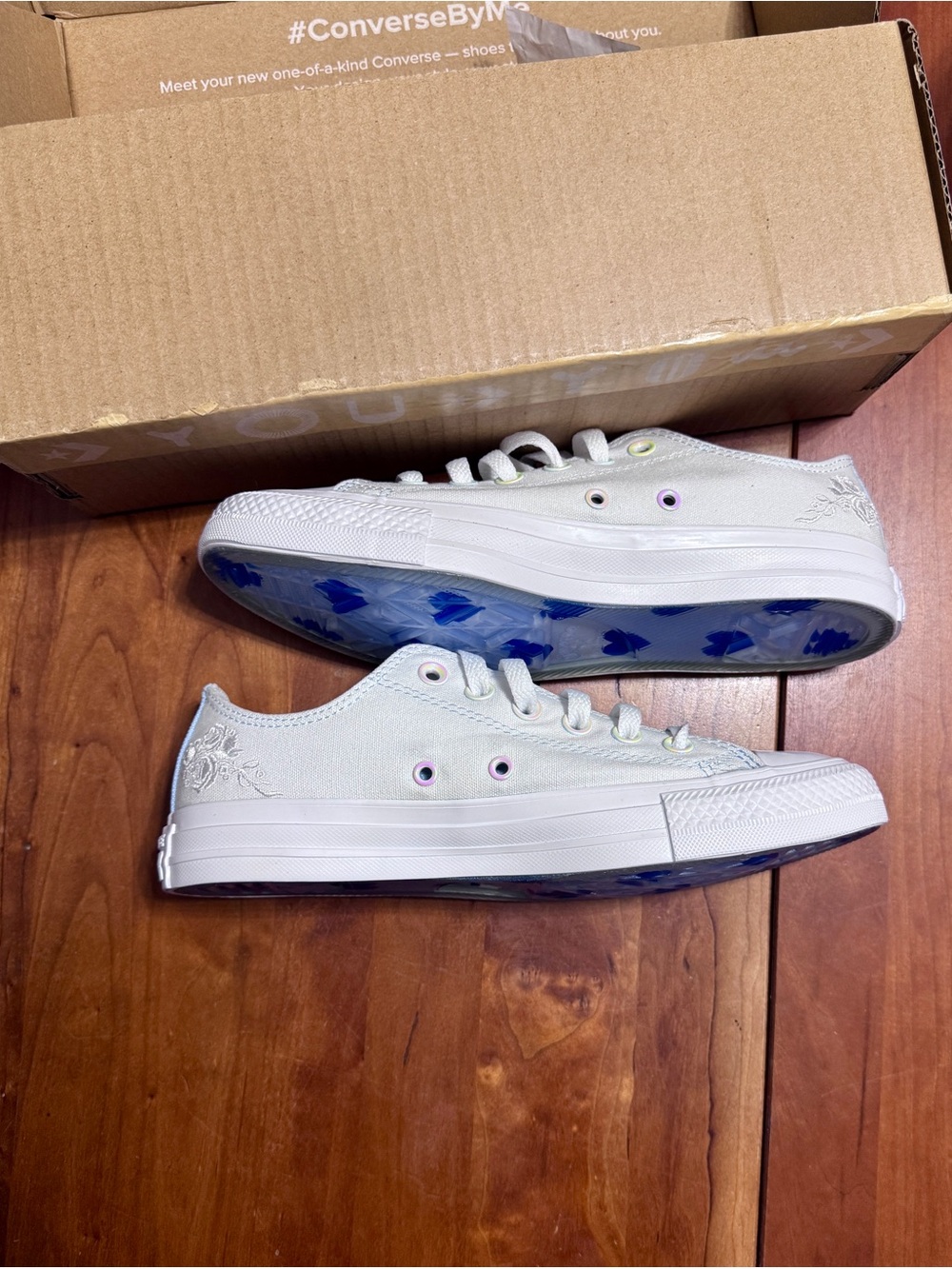 Converse Low Top Sneakers - White & Light Blue Accents - Picture 3 of 7
